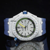 Stainless Steel Iced Out Moissanite Diamond Automatic Rubber Belt Watch, Customized Moissanite Studded Rubber belt Watch