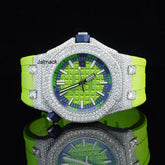 Stainless Steel Iced Out Moissanite Diamond Automatic Rubber Belt Watch, Customized Moissanite Studded Rubber belt Watch