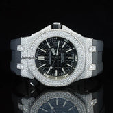 Stainless Steel Iced Out Moissanite Diamond Automatic Rubber Belt Watch, Customized Moissanite Studded Rubber belt Watch