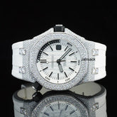 Stainless Steel Iced Out Moissanite Diamond Automatic Rubber Belt Watch, Customized Moissanite Studded Rubber belt Watch