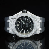 Stainless Steel Iced Out Moissanite Diamond Automatic Rubber Belt Watch, Customized Moissanite Studded Rubber belt Watch