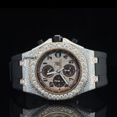 Stainless Steel Iced Out Moissanite Diamond Automatic Rubber Belt Watch, Customized Moissanite Studded Rubber belt Watch