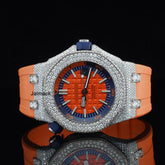 Stainless Steel Iced Out Moissanite Diamond Automatic Rubber Belt Watch, Customized Moissanite Studded Rubber belt Watch