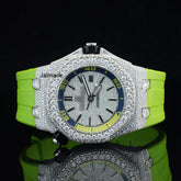 Stainless Steel Iced Out Moissanite Diamond Automatic Rubber Belt Watch, Customized Moissanite Studded Rubber belt Watch