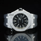 Stainless Steel Iced Out Moissanite Diamond Automatic Rubber Belt Watch, Customized Moissanite Studded Rubber belt Watch