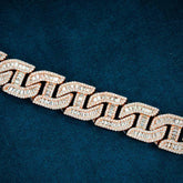 Luxury 15MM Rose Gold Plated Moissanite Cuban Link Bracelet with Round and Baguette Stones For Fashion