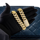 15MM Solitaire Yellow Gold Plated Moissanite Cuban Link Chain For Fashions Jewelry