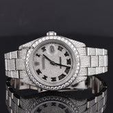 Sparkling Rolex 41MM Date Just Moissanite Diamond Watch With Roman Letter, Customized Moissanite Studded Watch