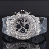 Stainless Steel Iced Out Moissanite Diamond Automatic Rubber Belt Watch, Customized Moissanite Studded Rubber belt Watch