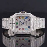 Iced out 40MM Cartier Fully Bust Down Diamond Watch, Customized Moissanite Studded Watch with Rainbow Dial