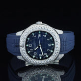 Iced Out Luxury Moissanite Diamond Automatic Blue Rubber belt Watch, Customized Moissanite Studded Rubber belt Watch