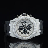 Stainless Steel Iced Out Moissanite Diamond Automatic Rubber Belt Watch, Customized Moissanite Studded Rubber belt Watch