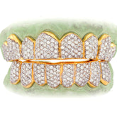 Unique 8 top and 8 bottom yellow gold plated Miami moissanite teeth Grillz for fashion's