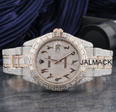 41MM Date Just Arabic full Moissanite Diamond Watch, Customized Moissanite Studded Watch