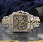 40MM Cartier Santos Skeleton Moissanite watch, Customized Moissanite Studded Watch