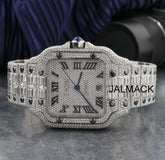 Black and White Moissanite 40MM Cartier Fully Iced Out Diamond Watch, Customized Moissanite Studded Watch