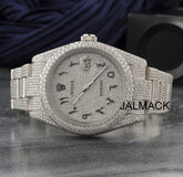 41MM Date Just Arabic full Moissanite Diamond Watch, Customized Moissanite Studded Watch