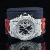 Stainless Steel Iced Out Moissanite Diamond Automatic Rubber Belt Watch, Customized Moissanite Studded Rubber belt Watch