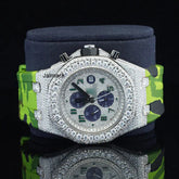 Stainless Steel Iced Out Moissanite Diamond Automatic Rubber Belt Watch, Customized Moissanite Studded Rubber belt Watch
