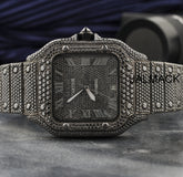 40MM Cartier Black Moissanite Fully Iced Out Watch, Customized Moissanite Studded Watch