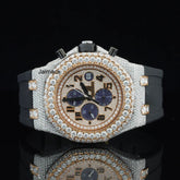 Stainless Steel Iced Out Moissanite Diamond Automatic Rubber Belt Watch, Customized Moissanite Studded Rubber belt Watch