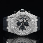 Stainless Steel Iced Out Moissanite Diamond Automatic Rubber Belt Watch, Customized Moissanite Studded Rubber belt Watch