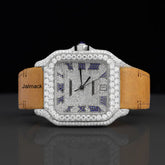 Iced out Cartier leather belt Diamond Watch, Customized Moissanite Studded leather belt Watch