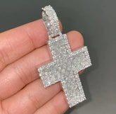 Baguette & Round Diamond Cross Iced Out 925 Sterling Silver Pendant, Hip Hop Diamond Pendant Jewelry Gift for Her