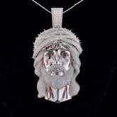 Face Pendant Made in 925 Sterling Silver Studded with VVS Colorless Moissanite Stone