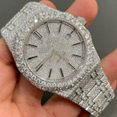 Stainless Steel 41MM Fully Iced Out Moissanite Diamond Automatic Watch, Customized Moissanite Studded Watch