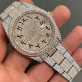 Two Tone 41MM Date Just Arabic Dial Moissanite Diamond Automatic Watch full Studded for Men & Women