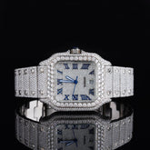 Iced Out 40MM Cartier Fully Iced Out Diamond Automatic Watch With Blue Roman Letter for Men's Fashion