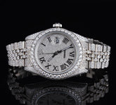 Sparkling Rolex 41MM Date Just Moissanite Diamond Watch With Roman Letter, Customized Moissanite Studded Watch