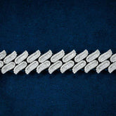 15MM Full Studded Moissanite Diamond Cuban Link Bracelet with Round and Baguette Stones