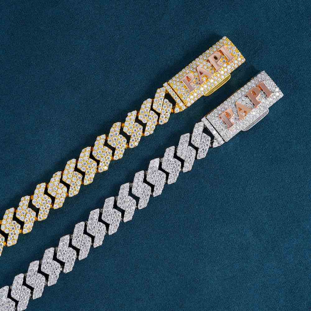 10MM Yellow Gold Plated Moissanite Cuban Link Chain