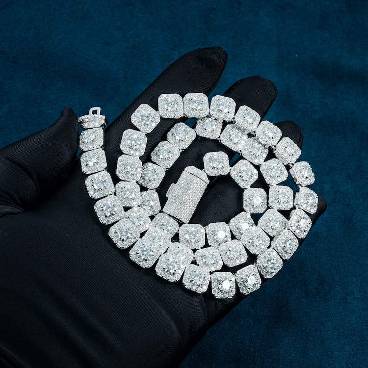 10MM Round Halo Setting Moissanite Diamond Hip hop Chain