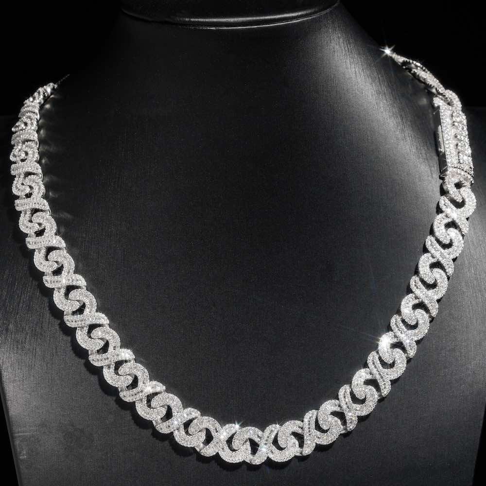 12MM Sterling Silver Baguette Moissanite Cuban Link Chain For Men's Fashion