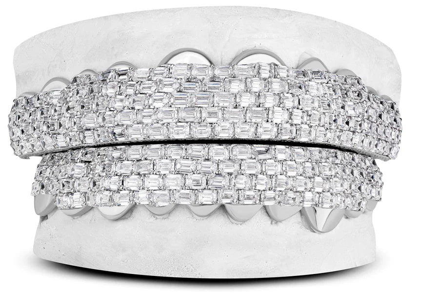 10 Top and 10 Bottom Baguette moissanite diamond teeth Grillz Full Studded
