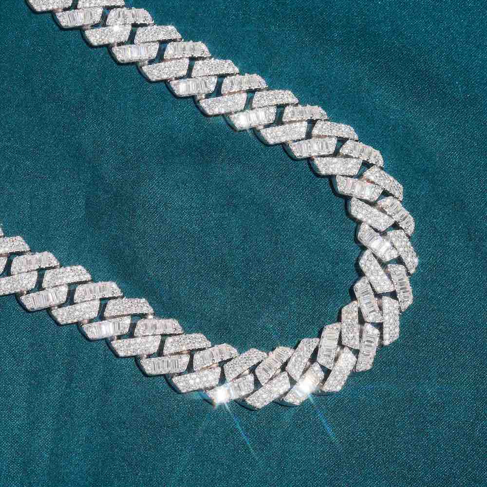 15MM White Gold Plated Moissanite Cuban Link Chain For Men's