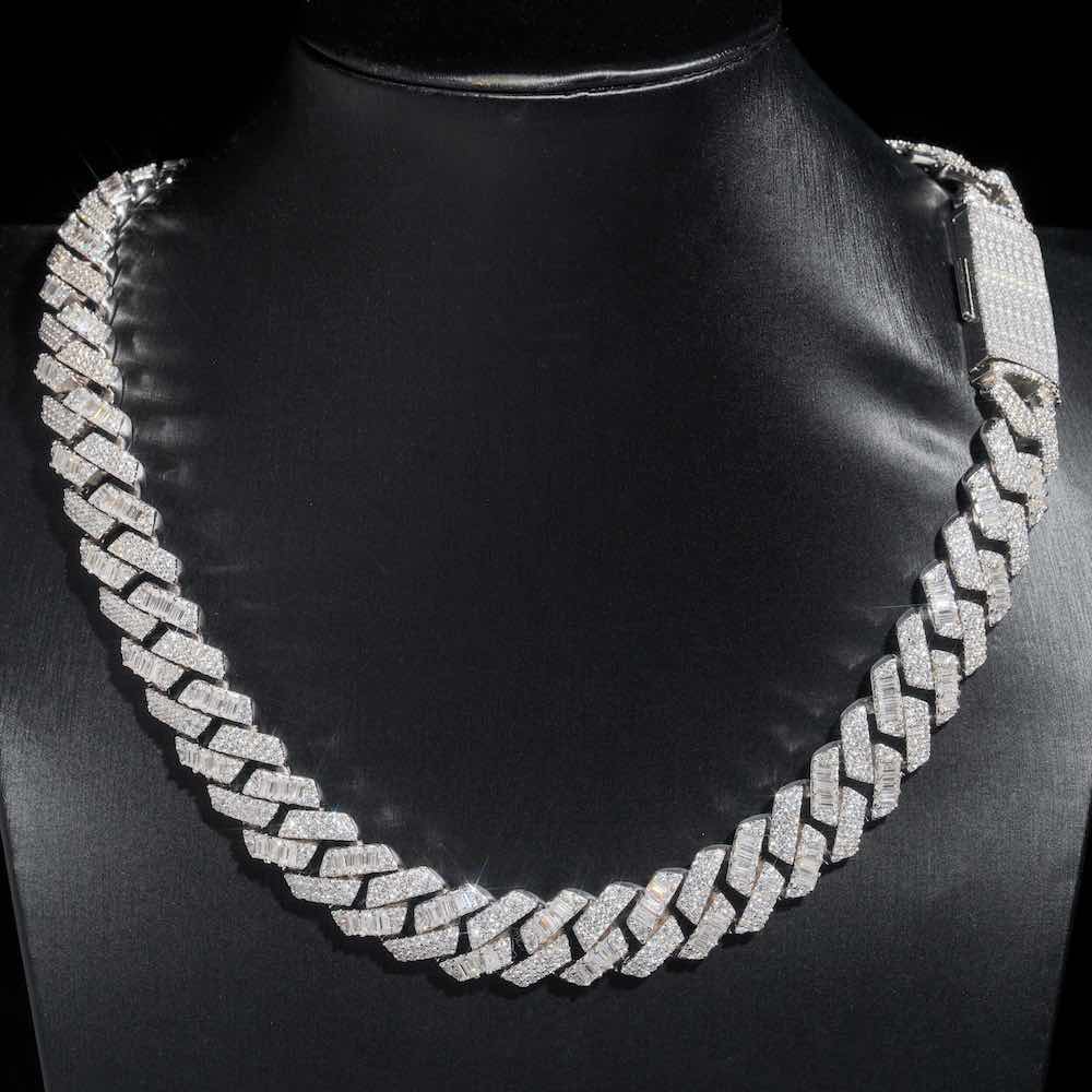 15MM White Gold Plated Moissanite Cuban Link Chain For Men's