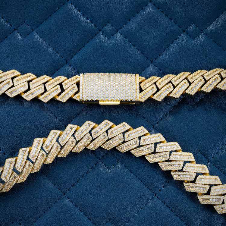 15MM Solitaire Yellow Gold Plated Moissanite Cuban Link Chain For Fashions Jewelry