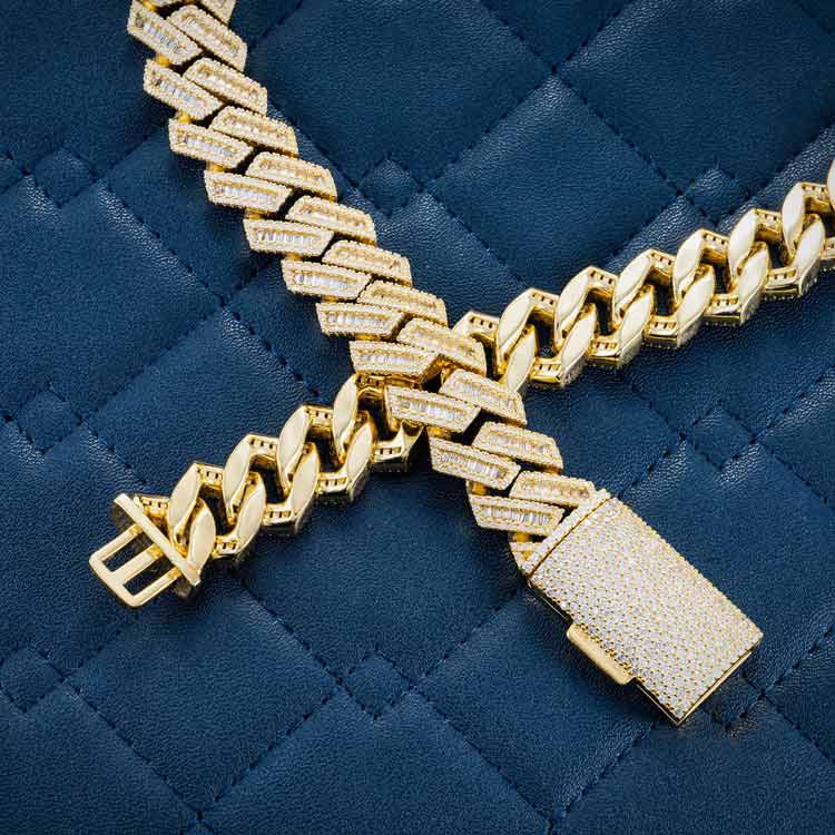 15MM Solitaire Yellow Gold Plated Moissanite Cuban Link Chain For Fashions Jewelry