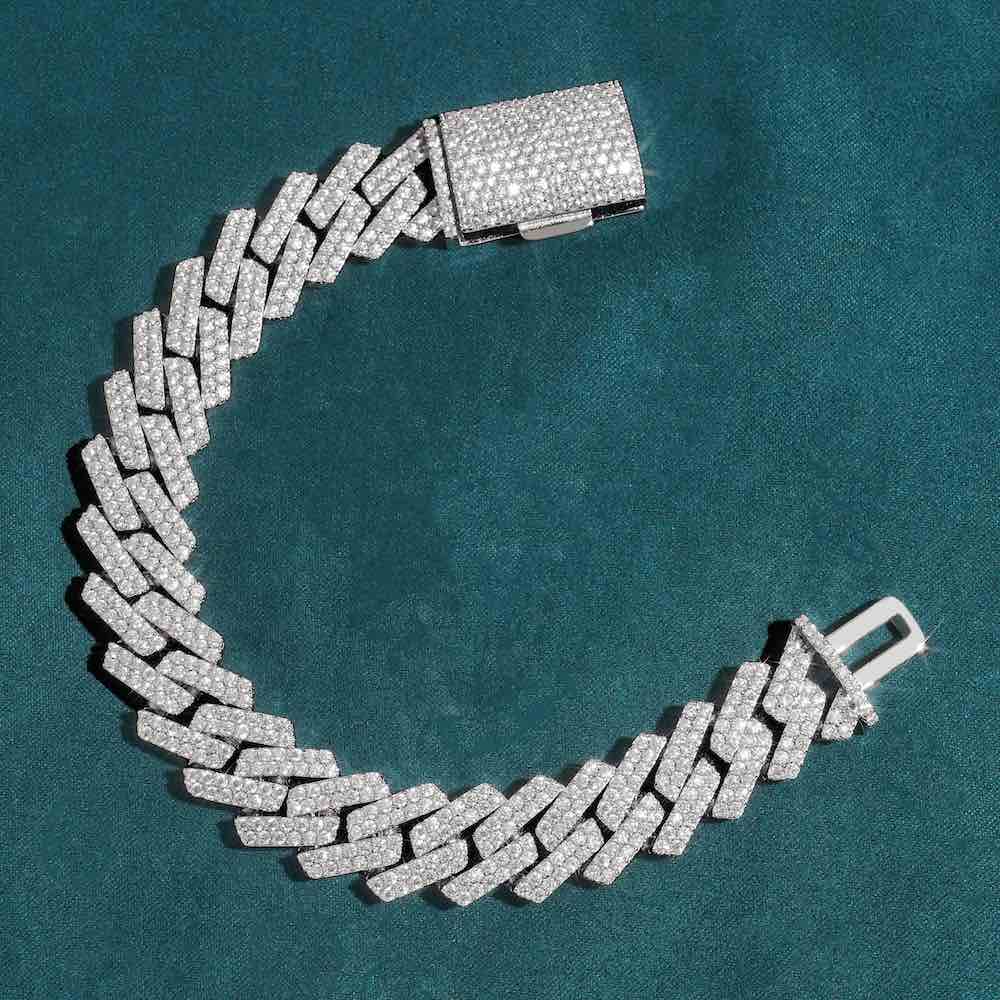Amazing 15MM 2Row Sterling Silver Moissanite Cuban Link Bracelet For fashion's Jewelry