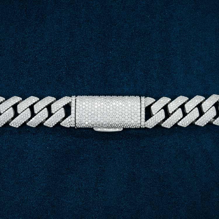 15MM Iced Out Moissanite Cuban Link Chain in 925 Solitaire Silver