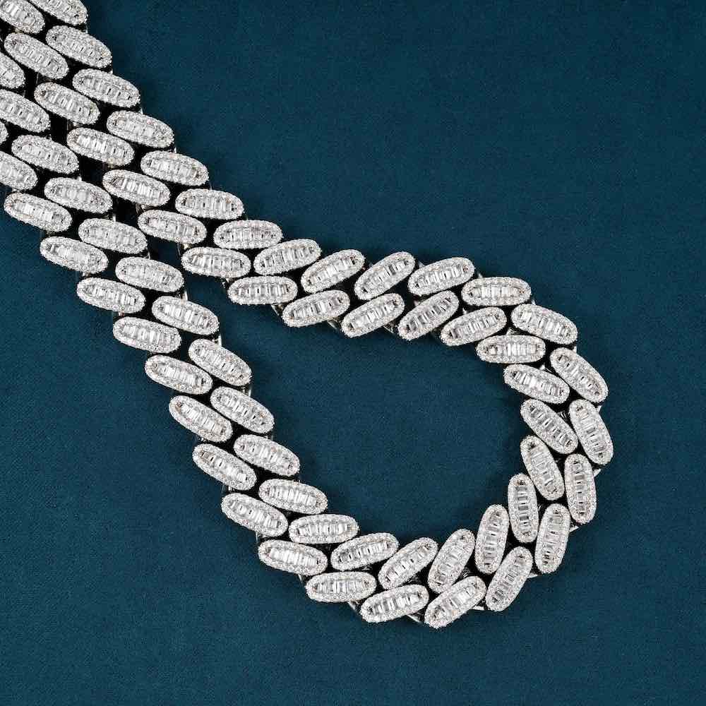 16MM Stylish Baguette Stone With Moissanite Diamond Cuban Link Chain For Fashion's