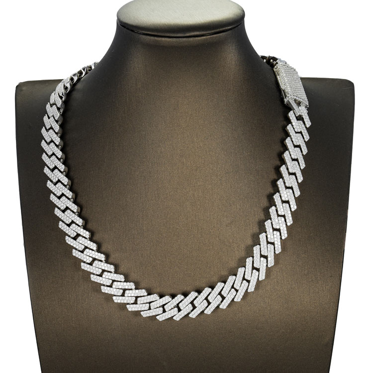 18MM Men's Jewelry in Silver Moissanite Cuban Link Chain