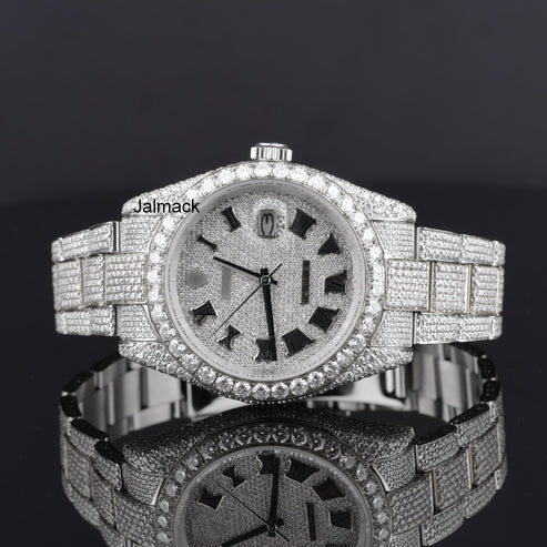Sparkling Rolex 41MM Date Just Moissanite Diamond Watch With Roman Letter, Customized Moissanite Studded Watch