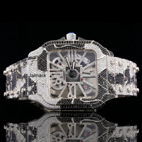 40MM Cartier Santos Skeleton Moissanite watch, Customized Moissanite Studded Watch