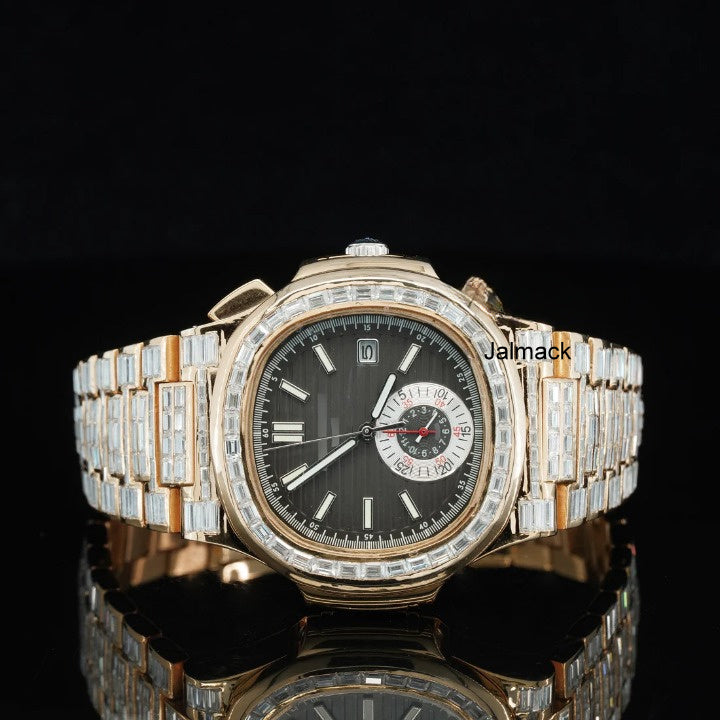 41MM Rose Gold Plated Luxury Bust Down Moissanite Diamond Automatic Watch, Customized Moissanite Studded Watch