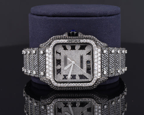 VVS1 40MM Cartier Fully Bust Down Diamond Watch, Customized Moissanite Studded Watch